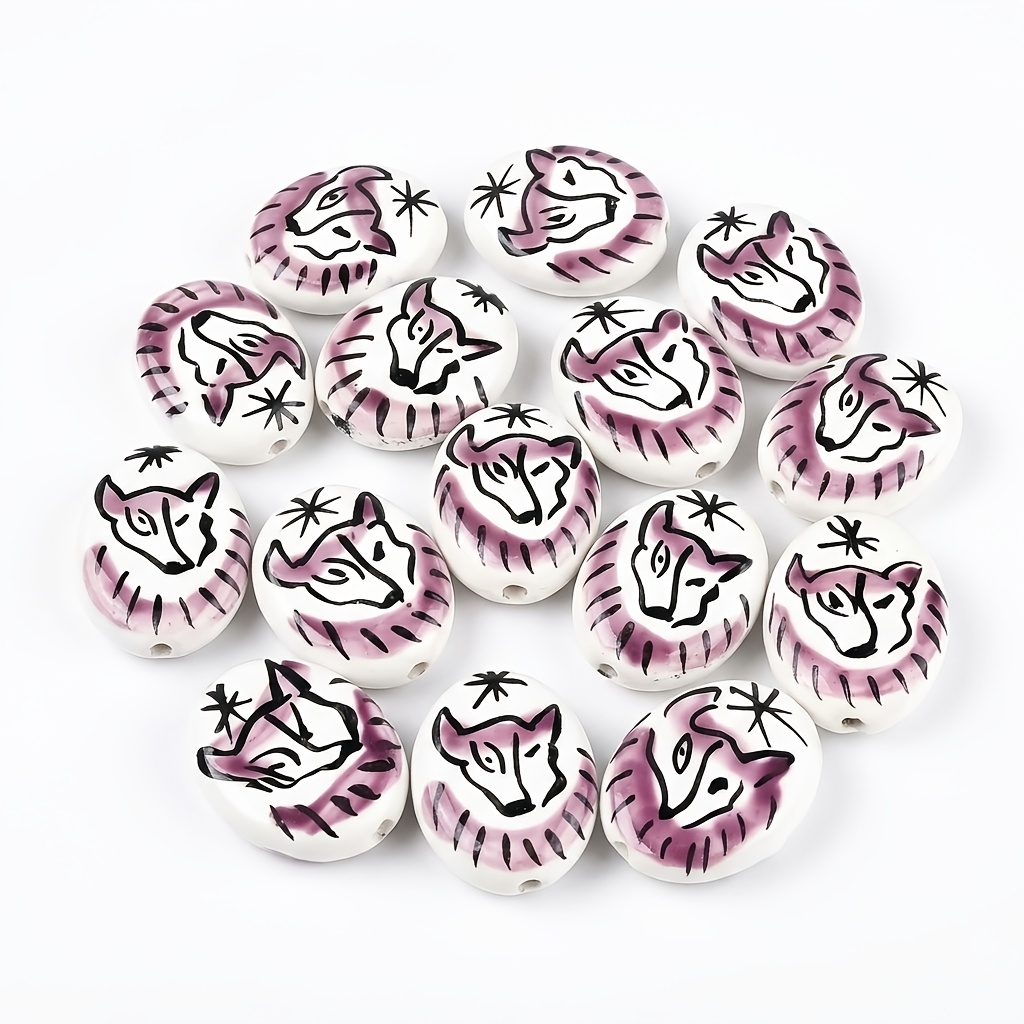 7pcs Hand-Painted Bohemian Tribal Wolf Beads for DIY Jewellery